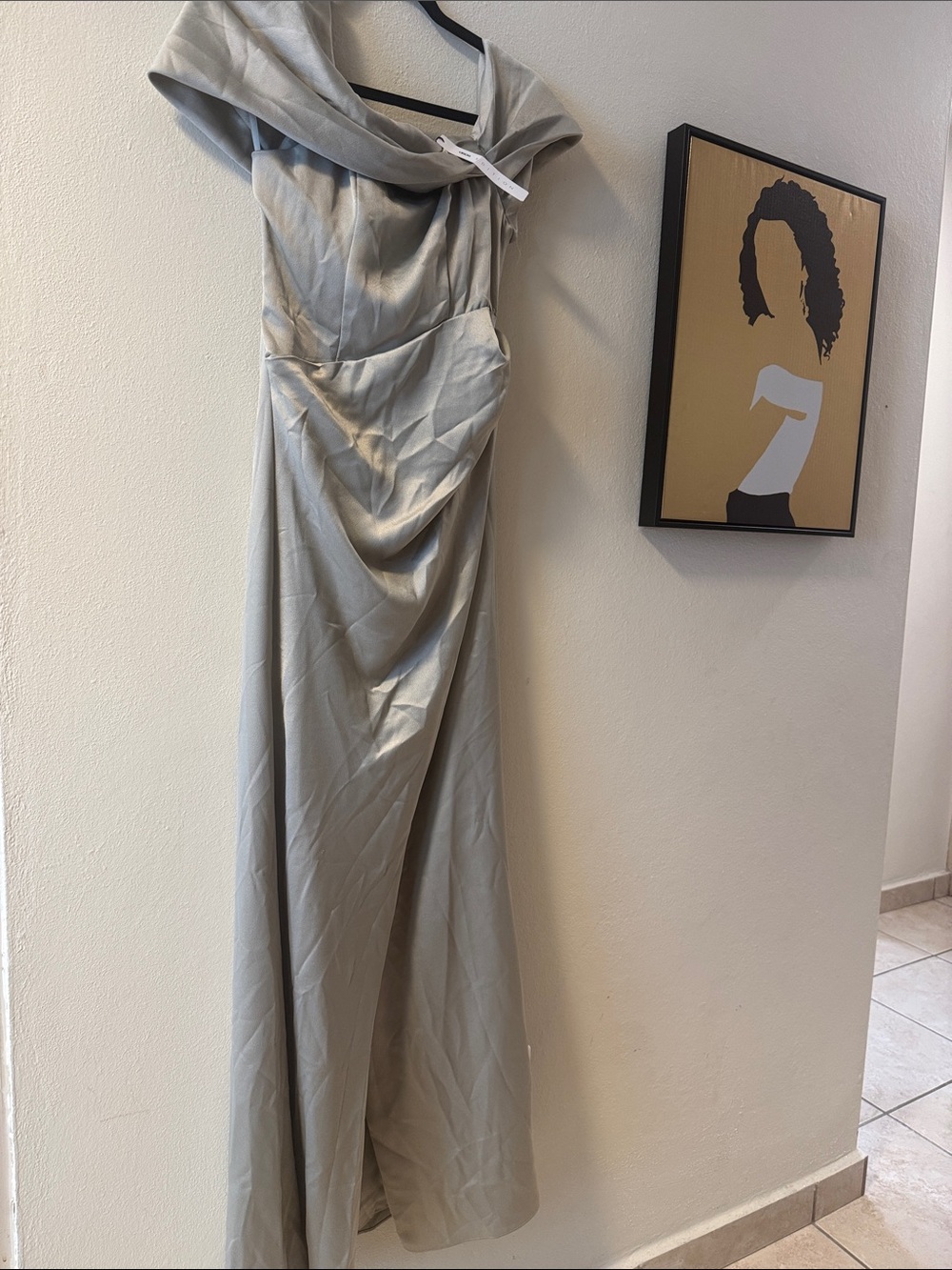 ASOS Sage Green One-Shoulder Satin Draped Evening Gown
